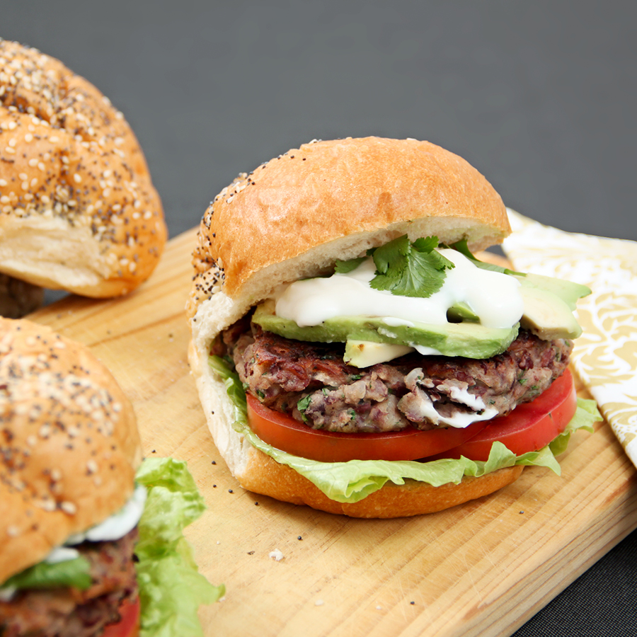 Mexican bean burger prepared in an AMC 28 cm Chef's Pan